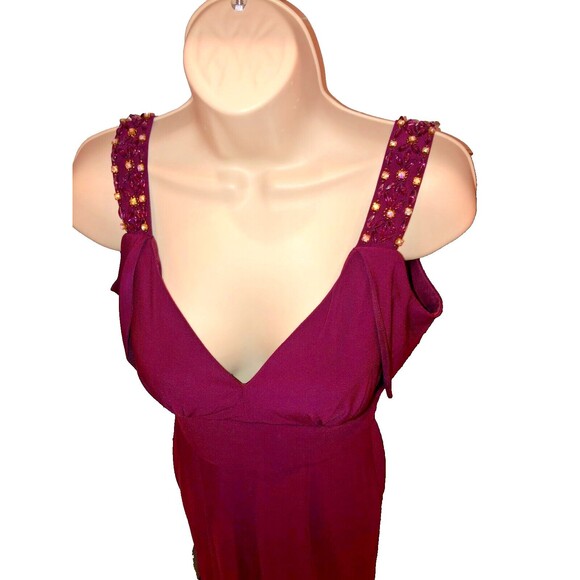 NWT! Betsy & Adam Jeweled Wine Color Size 4 Formal Gown Peek A Boo Sleeve - Picture 15 of 15